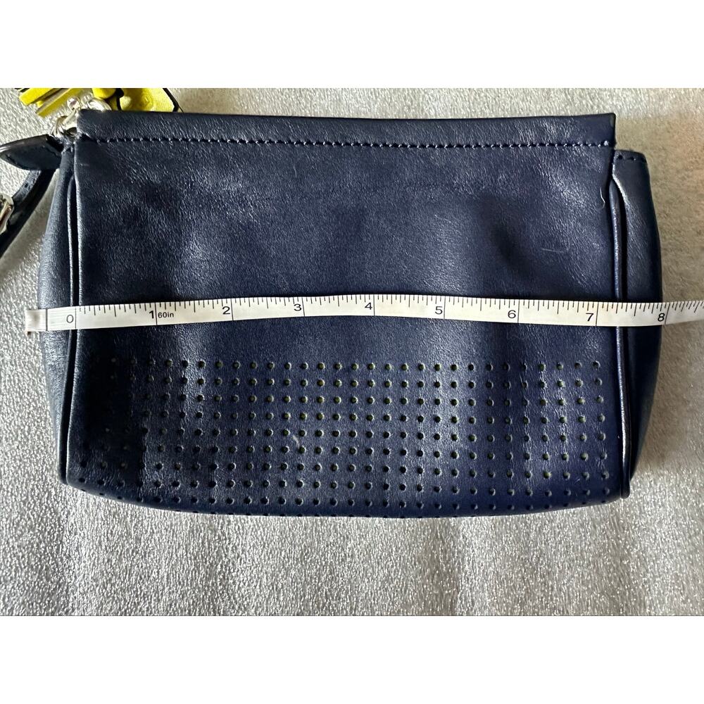 Coach Legacy Navy Bright Neon Yellow Perforated Leather Wristlet Clutch Zip - Picture 6 of 7